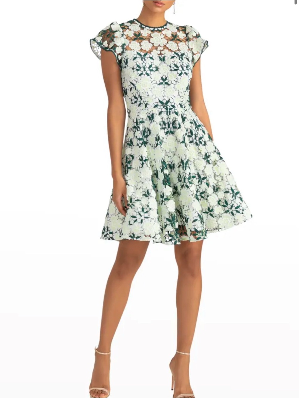 SHOSHANNA Midnight Everlie Floral Guipure Lace  Mini Dress Garden Party Green 8